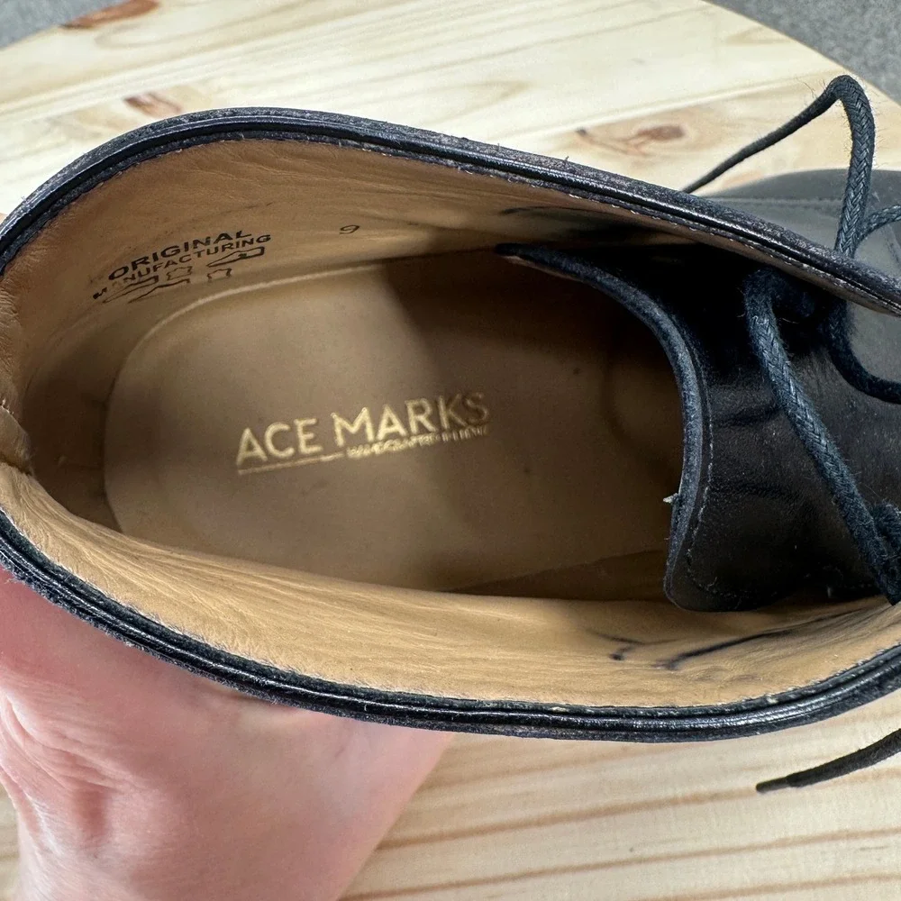 Ace Marks Black Leather Chukka Oxford Boots‎ 9 Ankle Dress Lace Almond Toe Shoes